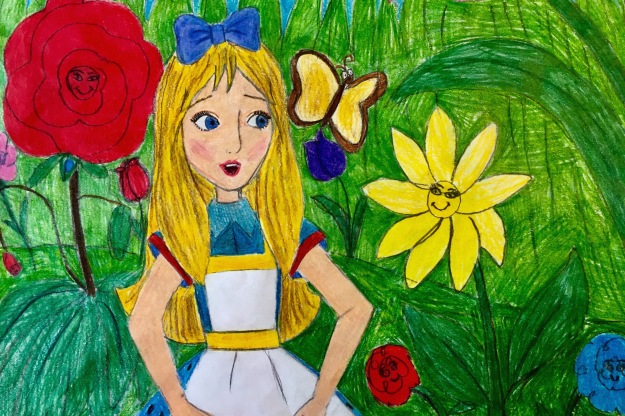 Alice in Wonderland Drawing by autistic artist
